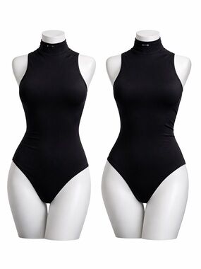 Sleek Black High-Neck Sleeveless Bodysuit